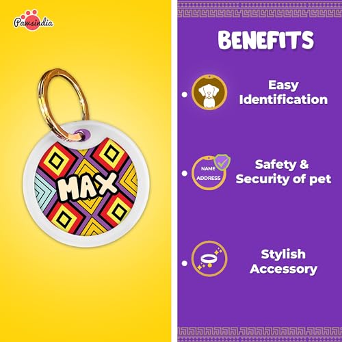 Image of Pawsindia Nylon Collar with Name Tag for Dogs & Cats (Aztec, 1.5 Inches) - Multi
