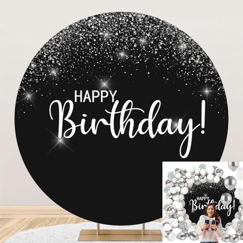 Funda de Fondo Redondo para Cumpleaños Negro y Plata 6.5ft miniatura 1