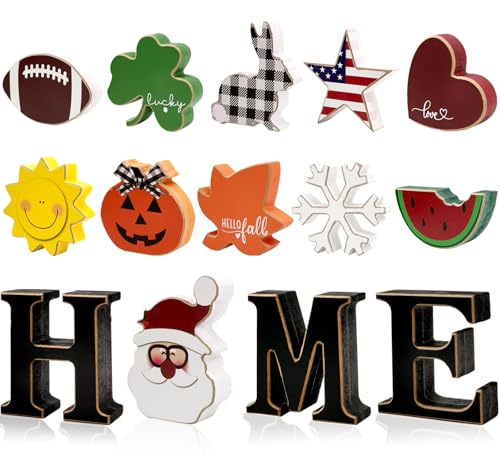 Interchangeable Home Table Signs with 11Pcs Seasonal Icons, Wooden