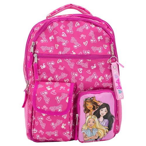 AI ACCESSORY INNOVATIONS Barbie Backpack for Girls Multi Pocket Bookbag with Adjustable Shoulder Straps & Padded Back Pink