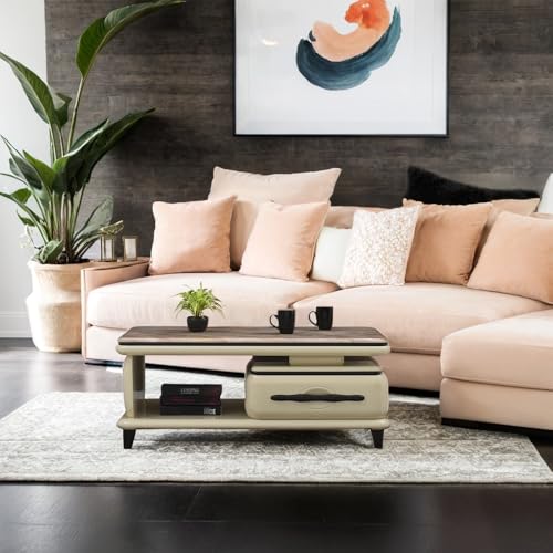 Image of Royaloak Boston American Marble Center Table | Art Marble | HDF with High Glossy Finish | Drawer Storage | American Collection | Durable & Long-Lasting | Wooden Block Tapered Legs