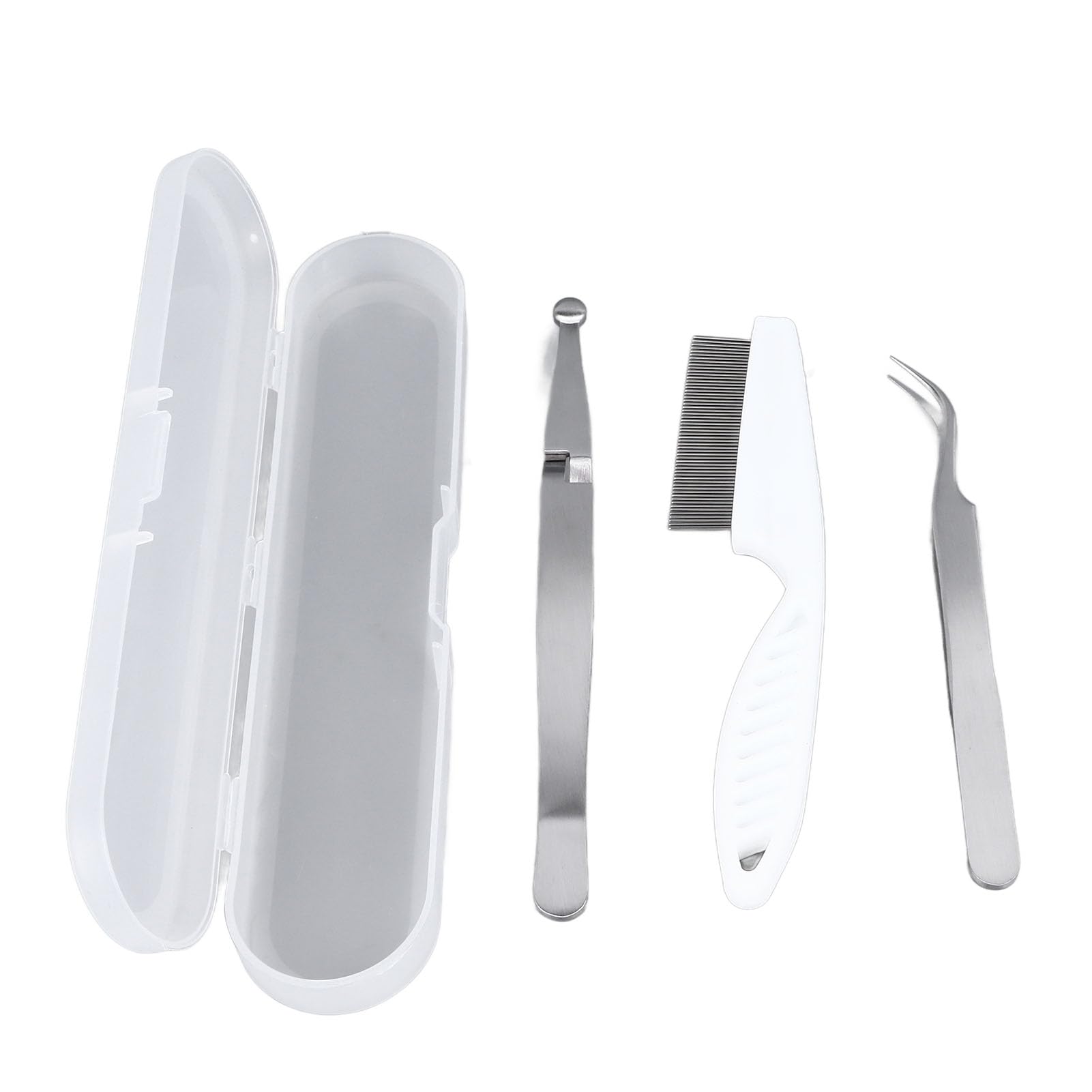 Gavigain Pet Removal Tool Set, Stainless Steel Comb, Cross Clamp, Pointed Tweezers, Ergonomic Grooming Kit for Cats and Dogs