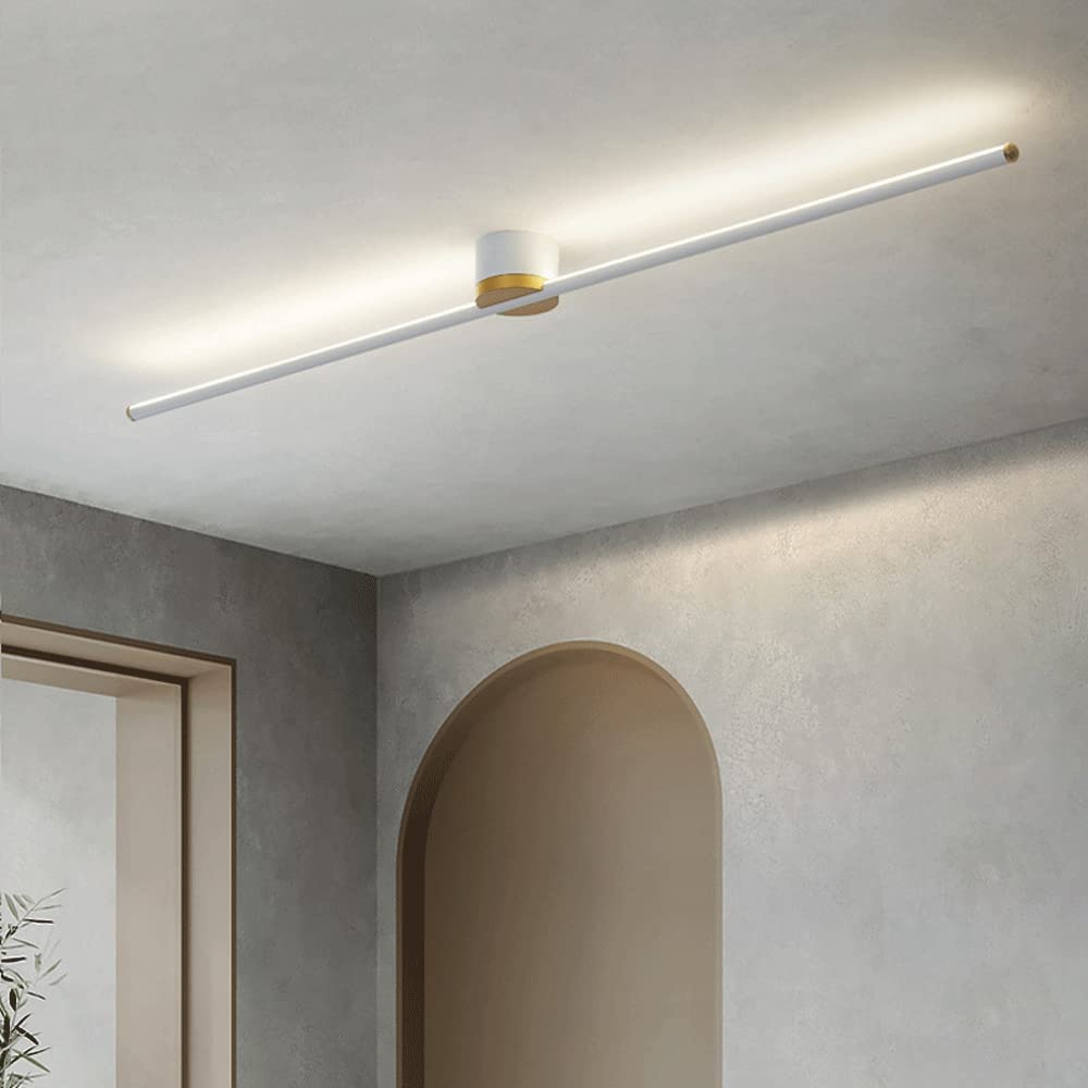 Minimalistyczna liniowa lampa sufitowa naturalna biel 4000K LED długa nowoczesna półwpuszczana do sypialni korytarza kuchni, biały czarny