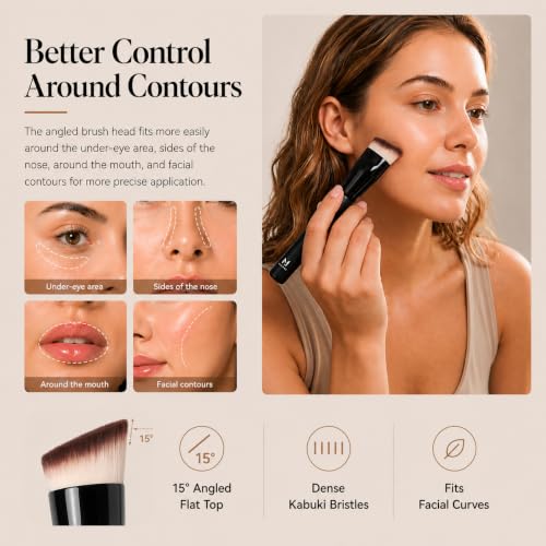 JoMay Flat Top Kabuki Foundation Brush, Angled Makeup Brush for Liquid Foundation, Dense Soft Vegan Bristles, Streak-Free Full Coverage Blending Brush for Beginners & Daily Makeup, 1 PCS - image 3