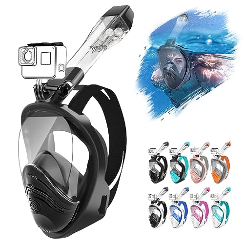 HINATAA Tauchermaske,Schnorchelmaske,180° Anti-Fog Lecksichere Schnorchelset,Kameras Kompatible Taucherbrille,Doppelte schwimmende Kugel Vollgesichts Snorkeling Mask Erwachsene Kinder (S/M, Schwarz)