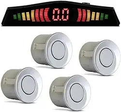 Sensor de Ré Estacionamento 4 Pontos Display Colorido 18mm Kit Para Carros Vans e Ultilitarios Cor Prata