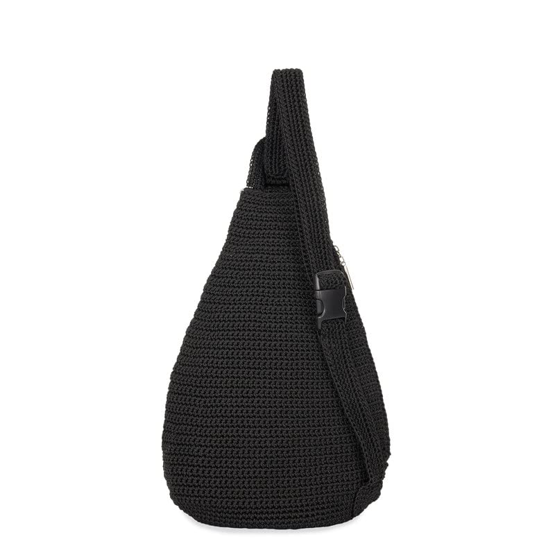 Image of The Sak Geo Sling Backpack in Crochet, Single Sling Shoulder Strap, Black