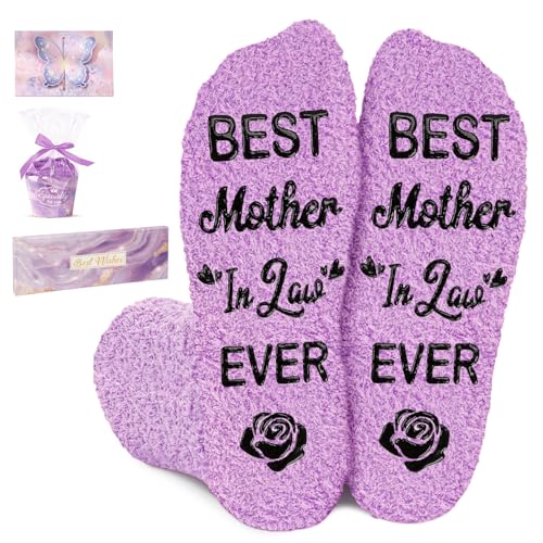 Amosking Mother in Law Gifts - Purple Coral Fleece Socks Gifts for Mother in Law Birthday Thanksgiving Christmas