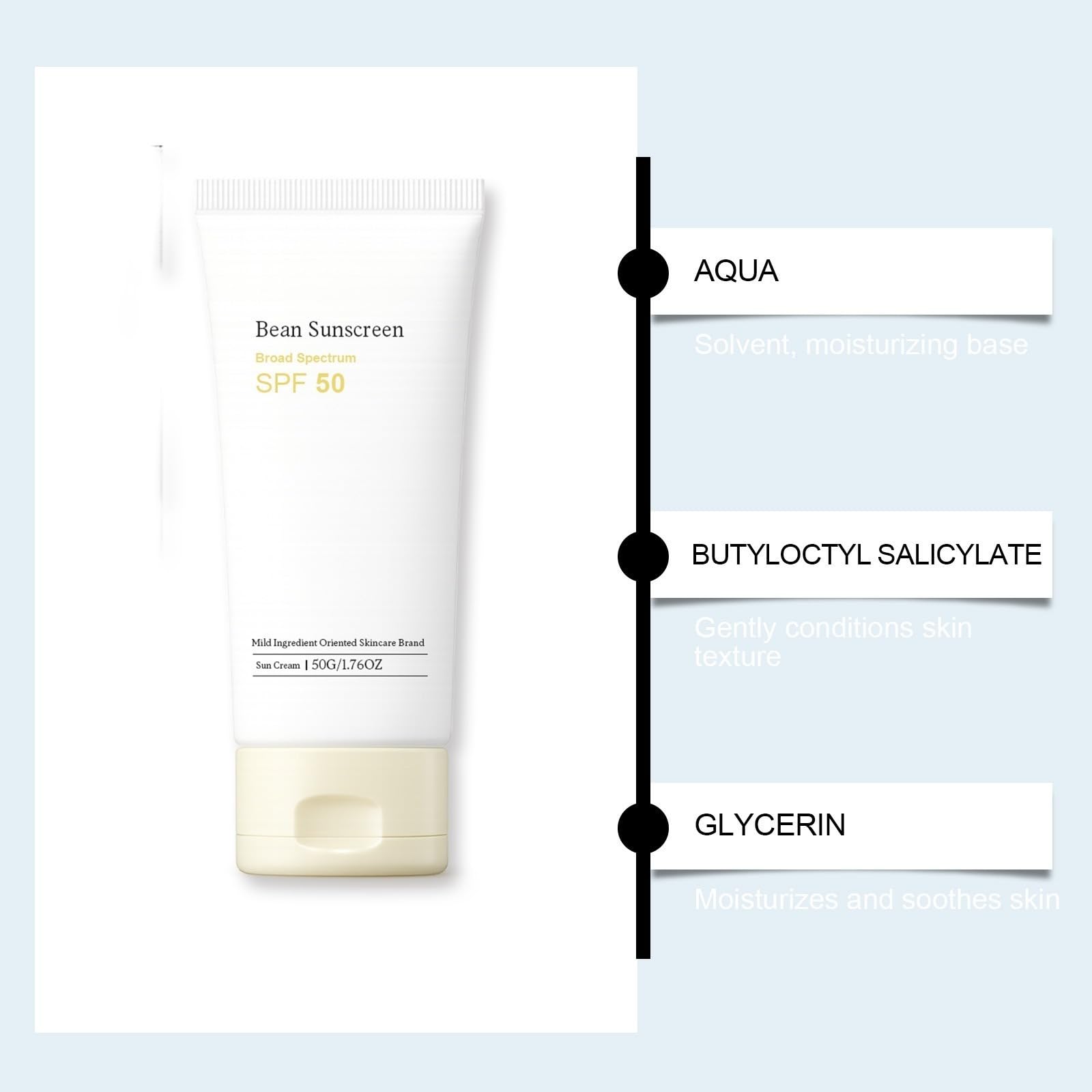 Crème solaire SPF50 visage,protection UV large spectre sans blanc, légère, collagène, niacinamide, acide hyaluronique, non gras quotidien, tous types peau