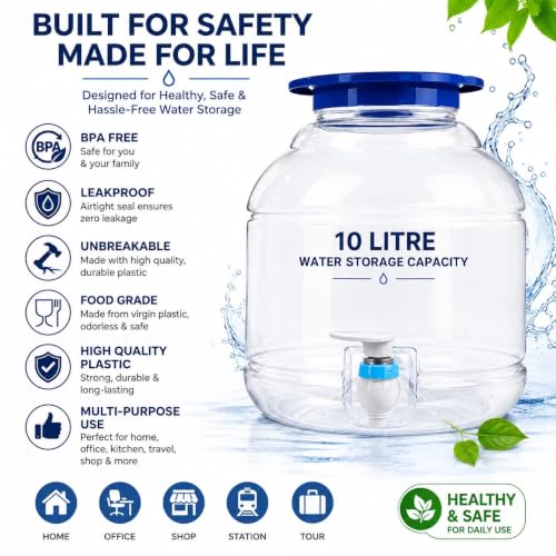 Image of White BPA Free Water dispensers jar for 10 Litre