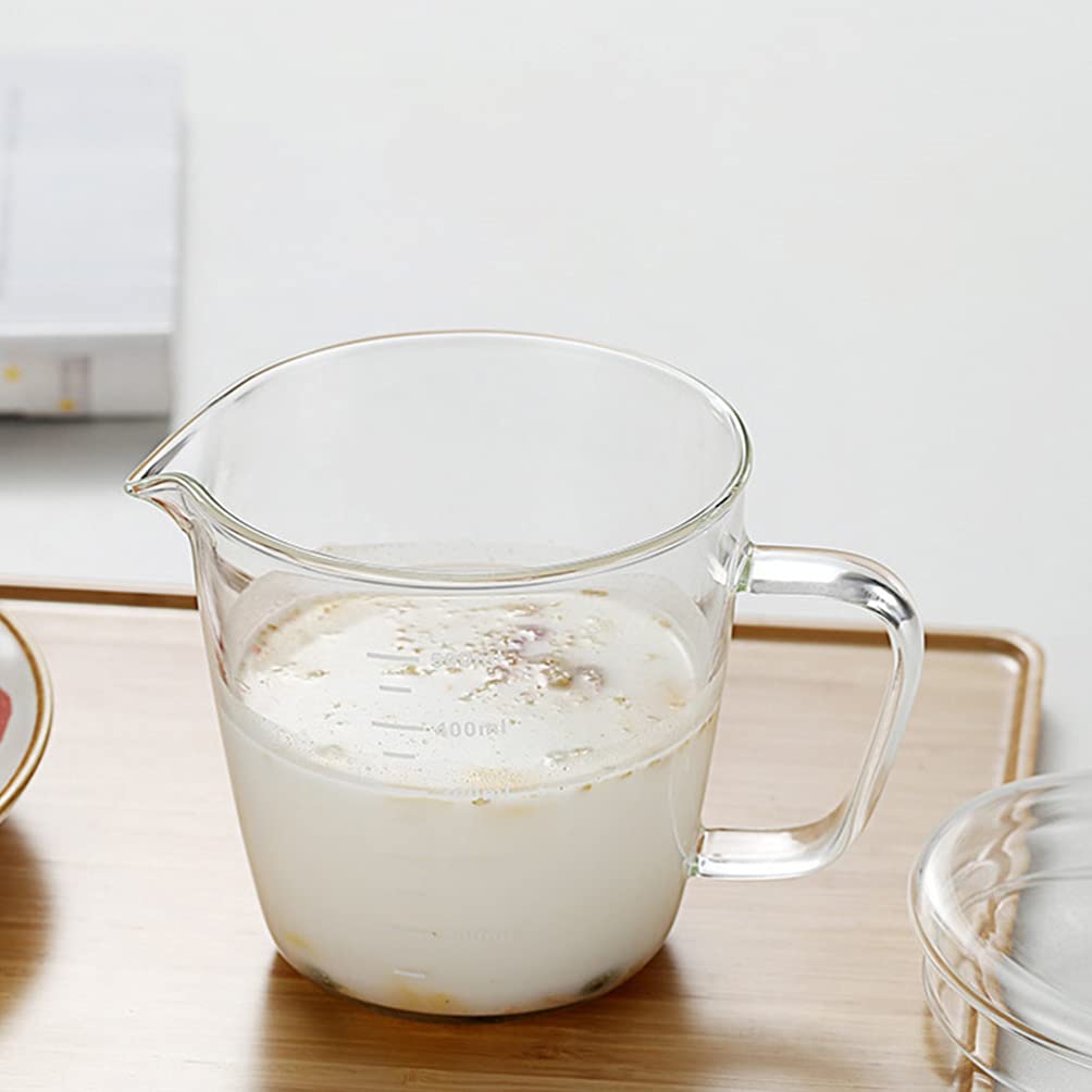 500ml Glass Measuring Cups with Scale Heat Baking Cup Mixing Cups Breakfast Milk Jug with Lid for Children Food Tea Cafe Transparent