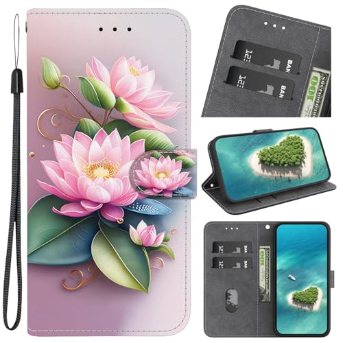 YKTO Libro Case para Nokia 2.3 Funda Carcasa con Tapa de Cuero Piel Wallet Case Flip Cover, Hebilla Magnetica, Ranuras para Tarjetas para Nokia 2.3，Imagen de un nenúfar Rosa en Flor