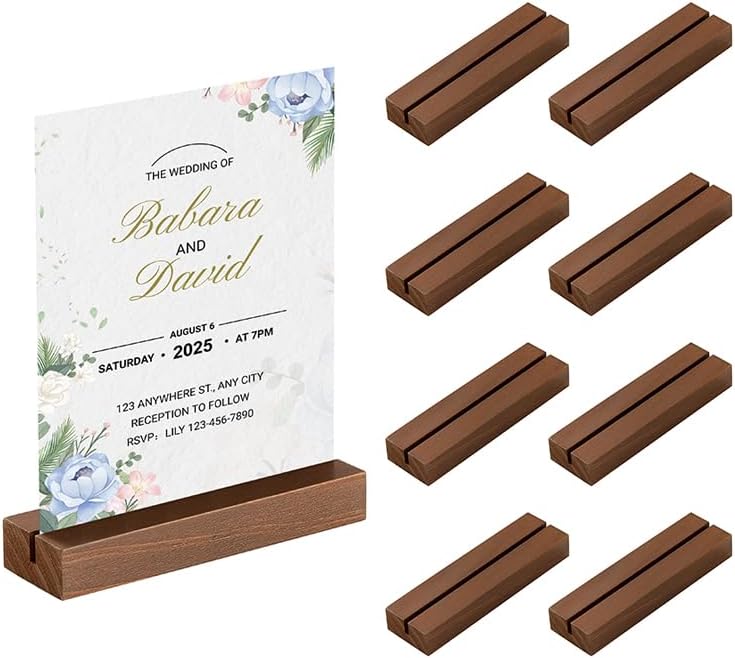 8 Pcs Wood Place Card Holders Walnut Wooden Table Number Holder Stands Name Card Holder For Wedding Party Events Exhibition Decoration Office Restaurant Business - Image 3