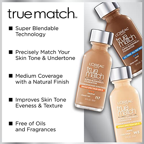 L'oreal Paris Makeup True Match Super-Blendable Liquid Foundation, Shell Beige C4, 1 Fl Oz,1 Count #TOP3