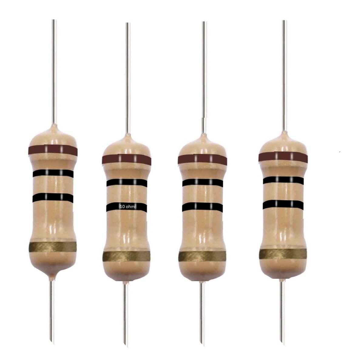 California JOS 10 Ohm Carbon Film Single Fixed Resistor 1/4 W (0.25 Watts) 5% Tolerance, (10 R, 10 ohm, 10 Ω) Resistor (100 Pack)