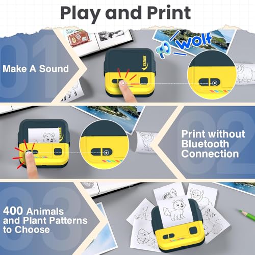 Image of SEZNIK Mini Printer, Inkless, Thermal, Bluetooth, Portable Printer, Compatible Android, iOS Mobile. 1 Year Warranty (Echo-GoldenYellow)