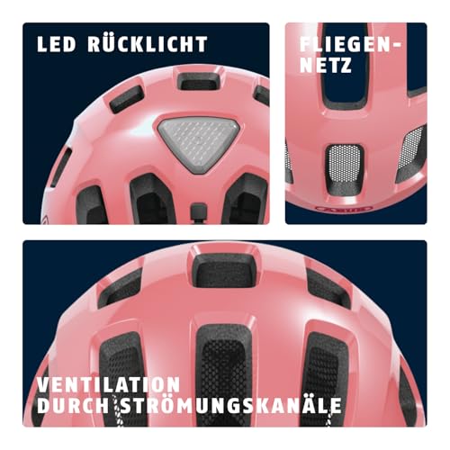 ABUS Fahrradhelm Youn-I 2.0 - mit Licht für Kinder, Jugendliche und junge Erwachsene - für Mädels und Jungs - Koralle, Größe M – Ansicht 4