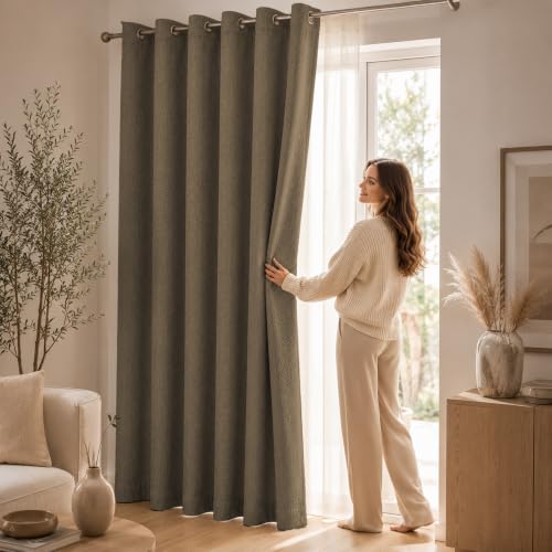 Image of LINENWALAS 100% Blackout Curtains for Window (5 Feet) - Set of 2 Panels, Herringbone Linen Texture Complete Light Block, Thermal Insulated & Noise Reducing Room Darkening Drapes (Coffee Brown)