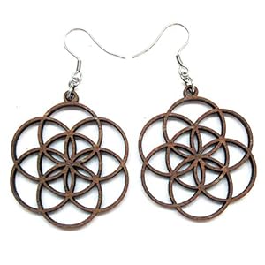 Seed of Life Earrings with Silver Hooks, Wooden Laser Cut Earrings, Sacred Geometry Jewelry