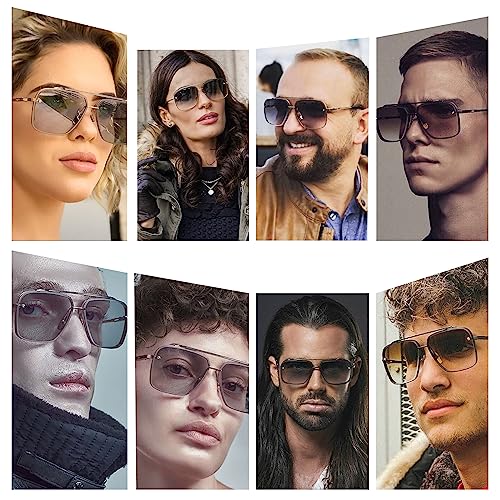 Aviator Sunglasses for Women Men Retro Double Bridge Square Metal Frame Twin Beams Mirrored Shades2