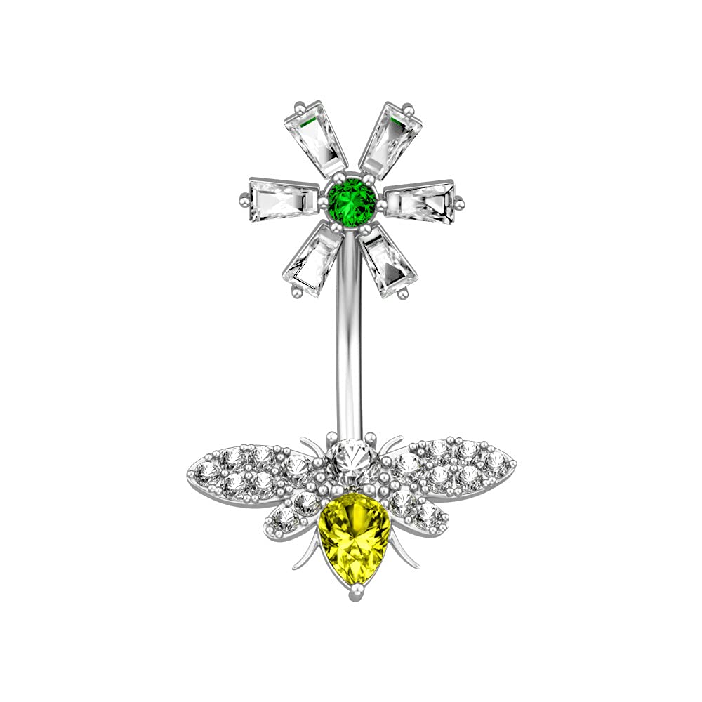 14G Cute Bee Stainless Steel Belly Button Rings for Women Girls Dainty Cubic Zirconia Crystal Bumble Bee Navel Rings Barbells Studs Body Piercing Jewelry