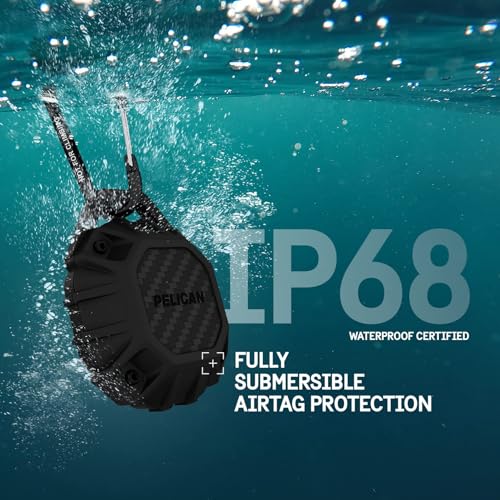 Image of Pelican Marine AirTag Holder - Waterproof AirTag Keychain with Carabiner Clip [Impact Resistant] [Travel Essentials] Protective Apple Air Tag Case for Dog Collar, Backpack, Keys, Luggage - Black