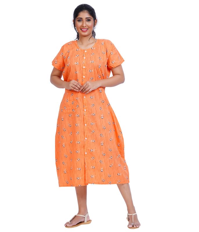Image of MENMAII Women's [L-4XL] Full Open /Front Buttoned [a Kind of Adaptive Clothing] Multipurpose Nighty for Maternity /Pregnancy /Elderly /Patient /Feeding /Hospital Purpose Nighty Calf Length