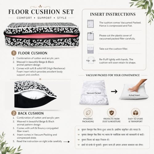 Image of Multipurpose 60x60x8 CM Woven Fashionable High Densitiy Foam Cushion Set for Floor, Patio, Chair and Balcony Garden Seating - Black & White Animal Set, Big Size Set - 24x24x3 Inch