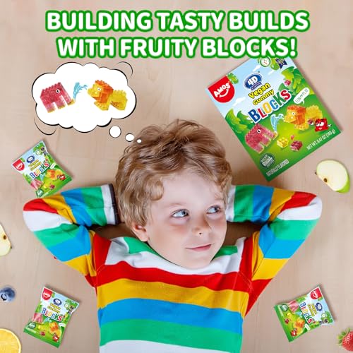 Image of AMOS 4D Vegan Gummy Blocks Candy - Assorted Fruit Flavors, Made with Real Juice, Fun-to-Build Edible Blocks, Fat-Free, (8.47 oz Pack of 1)