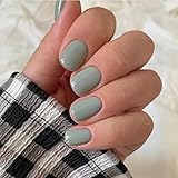 HJKDSFD 24Pcs Square Press on Nails Short Fake Nails Mint Green False Nails Acrylic Artificial Glossy Design Nails Full Cover Glue on Nails Stick on Nails for Women Girls Manicure Art Decorations