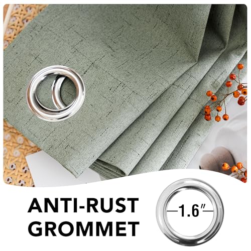 Image of H.VERSAILTEX Linen Blackout Curtains Durable Thick Textured Linen Look 100% Blackout Patio Door Curtain Anti Rust Grommet Extra Wide Sliding Door Curtain Panel, W100 x L84 inch, Green Bay