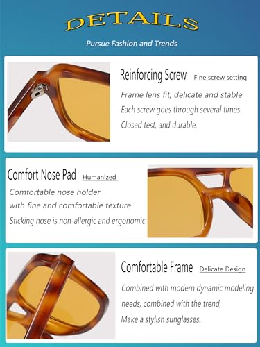 Retro Square Aviator Sunglasses for Women Men Classic 70s Vintage Trendy Rectangle Sun Glasses Shades UV 4004