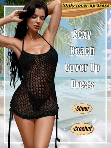 Kaei&Shi Backless Crochet Cover Up Dress,Drawstring Knit Swimsuit Coverup for Women,Sexy Beach Vacation Outfits Resort Cruise2