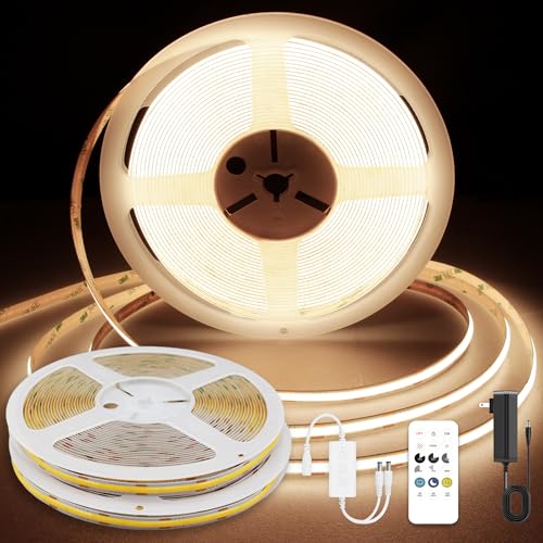 Image of COB LED Strip Lights 65.6ft, LED Lights Warm White 3000K Strip Lights with Remote& App, Dimmable Super Bright 24V White LED Tape Lights,Cabinet Office Lighting