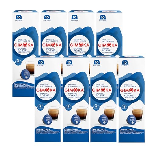 Gimoka Mezcla de Café Espresso Soave Descafeinado, intensidad 8/10-80 Cápsulas - Compatibles con Máquinas de Café Caffitaly Y Tchibo Cafissimo - Producido en Italia - 8 paquetes de 10 Gimoka Mezcla de Café Espresso Soave Descafeinado, intensidad 8/10-80 Cápsulas - Compatibles con Máquinas de Café Caffitaly Y Tchibo Cafissimo - Producido en Italia - 8 paquetes de 10