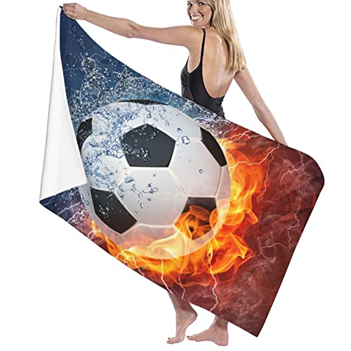 Soccer Ball Towels Sports Bath Towel Microfiber Beach Towels For Adults Teens Boys, Cool Oversized Towels With Water Fire Pattern For Men Women, Extra Large Towels For Bathroom Hotel Swimming Pool #TOP18