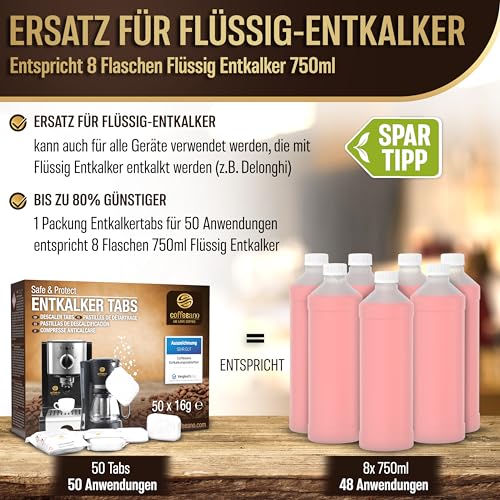 Coffeeano 50 Entkalkungstabletten für Kaffeevollautomaten und Kaffeemaschinen. Entkalkungs-Tabs für Delonghi, Siemens, EQ-Serie, Jura, Krups, Bosch, Miele, Melitta, WMF uvm.