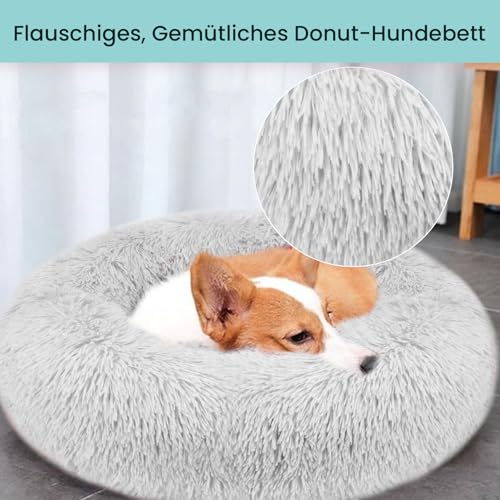 OKPOW Rundes Wolke 7 Hundebett - Waschbar Welpenbett Fuer Kleine Hunde - Flauschig Anti Angst Katzenbett Comfy - Donut Kuscheliges Haustierbett Plüsch