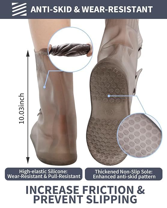 Image of New Double-Breasted Design Shoe Covers Reusable, Durable Rain Shoe Covers Easy-On and Easy-Off,Anti Slip Reusable & Foldable Shoe Covers - TPE Sole Waterproof Rain Boot Cover
