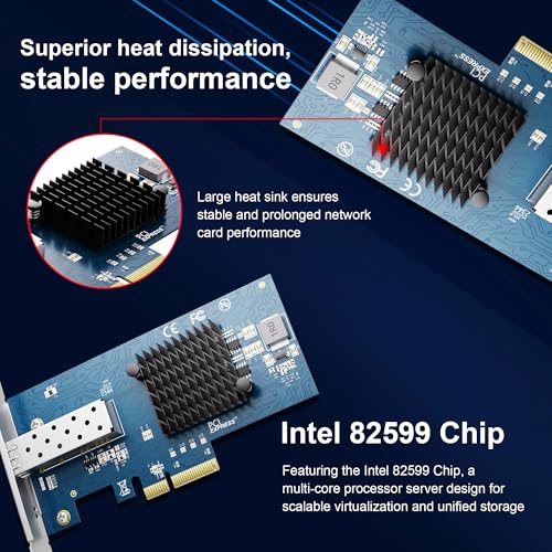 Image of 10Gb PCIe NIC, Intel 82599EN, SFP+ Port, X520-DA1 Compatible, PCIe X4 /X8, Low Profile, Supports Windows Server /Linux /VMware ESXi /Proxmox /TrueNAS