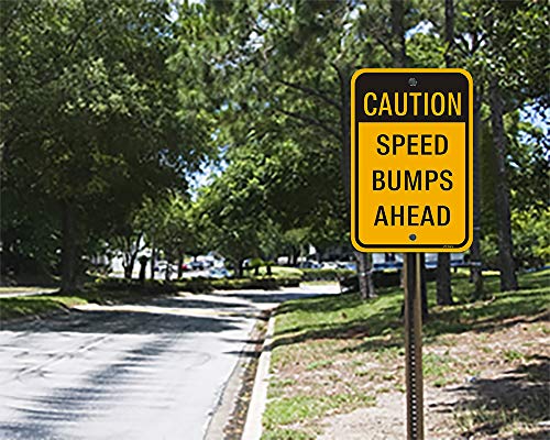 2-Pack Speed Bumps Ahead Slow Down Sign 18”X12” .40 Aluminum Rust Free Reflective Metal Sign Weather Resistant Uv Coating Professional Print Easy Mounting For Outdoor Use #TOP4