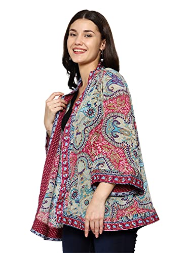 KE KANHA EXPORTS Women Shrug|Shrugs for Women Stylish|Cardigan |Boho Beach Cover Up|Border Print|Easily fits S-M-L|Bust 30-42 Inches|Length 28 Inches