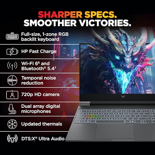 Image of HP Victus, 13th Gen Intel Core i7-13620H, 8GB RTX 5060, 24GB DDR5(Upgradeable) 1TB SSD, 144Hz, 300nits, IPS, FHD, 15.6 inch /39.6cm, Win11, M365* Office 24, Mica Silver, 2.29Kg, fa2308TX, RGB Gaming Laptop