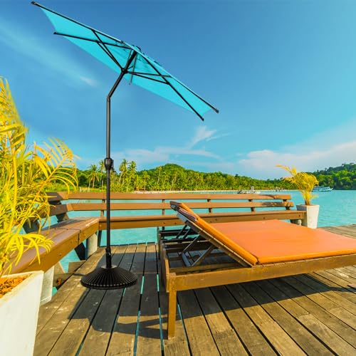 Image of Abba Patio 7.5FT Lyon Outdoor Patio Umbrella Outdoor Table Umbrella with Push Button Tilt and Crank Market Umbrella 6 Sturdy Ribs UV Protection Waterproof for Garden Deck Backyard Pool, Turquoise