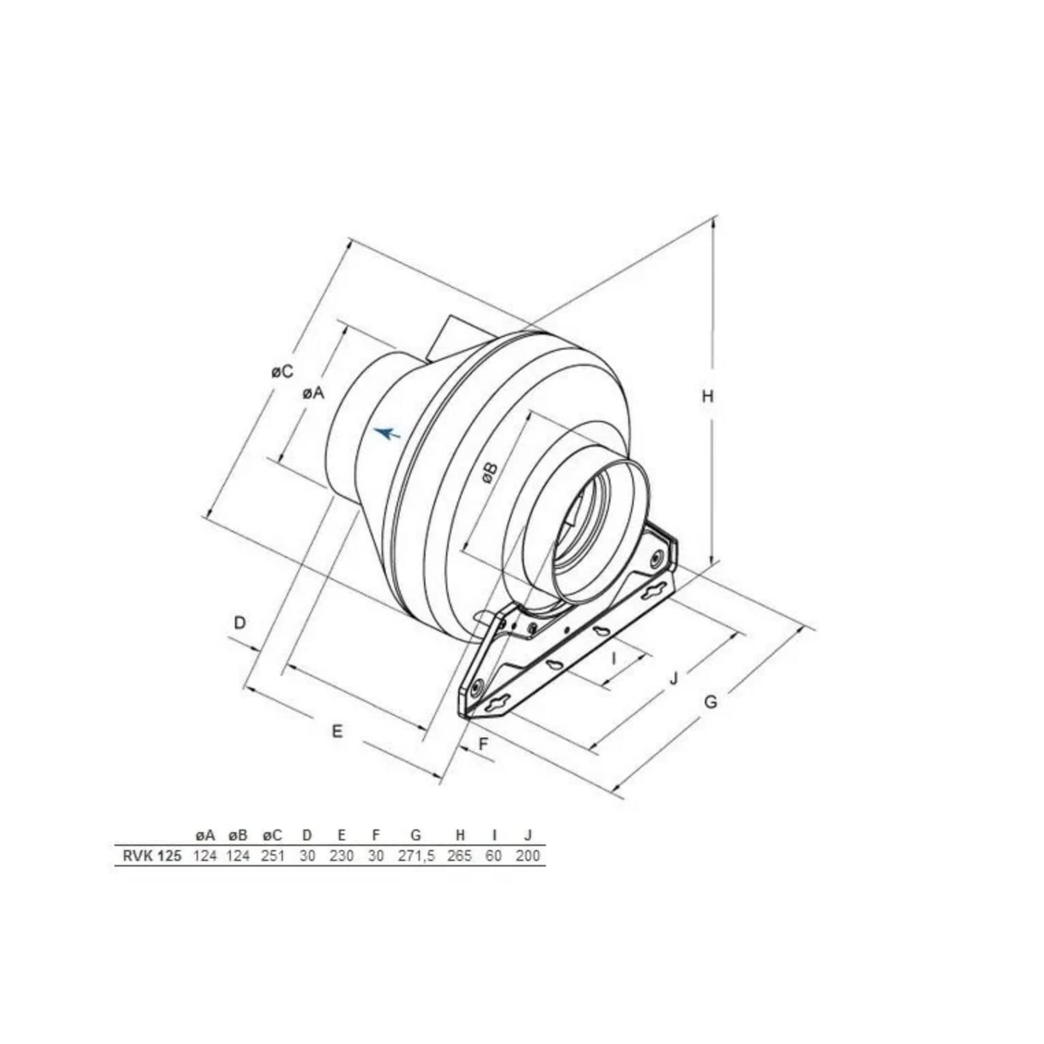 Abzieher 125 mm Rohrlüfter RVK 125E2-A1 220 m³/h