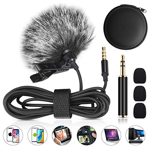 Nelahol Professional Lavalier Lapel Microphone Interference Resistant Mic for iPhone Android Mac Laptop