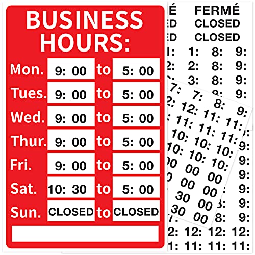 Open Signs, Store Business Hours Sign, Durable Letters Numbers Store Hours Signage for Business, Office and Store, 8 x 12 Inches