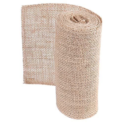 Acouto Rollo de Cinta de Arpillera, Tela de Arpillera de Yute Natural, 5 Cm X 300 Cm, Cortada a Medida para Decoración de Bodas, Navidad, Marcos para Sillas, Diseño de Mesa, Fabricación de Coronas y