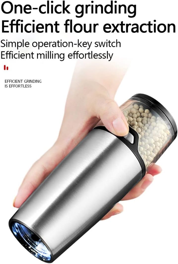 Electric Pepper Mill Stainless Steel Automatic Salt and Pepper Grinder with LED Light Thickness Adjustment Kitchen Spice Mill(E)