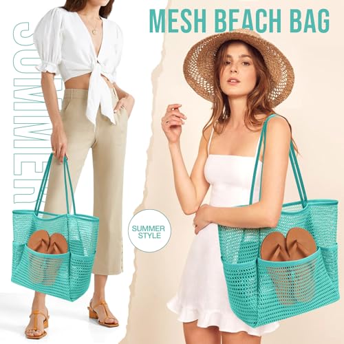 Image of KPX Beach Bag with Mini Pocket, Beach Tote Bags for Women Large Foldable Mesh Swimming Pool Travel Bags - Sandproof